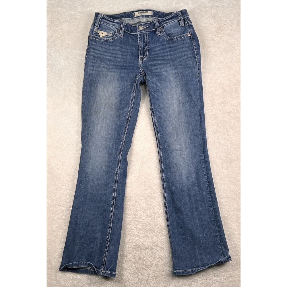 Rock & Roll Denim Cowgirl Jeans Women’s Sz 26x32 Blue Mid Rise Boot Cut Stretch